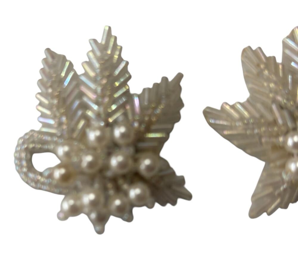 Vintage Pearl Bead White Opalescence Shoe Clips 2" x 2" Wedding Event New